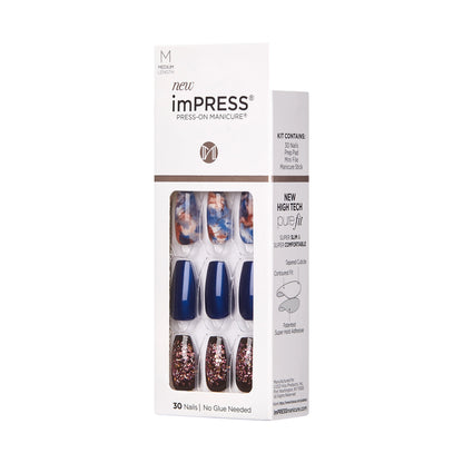 imPRESS | Press-On Nails, Medium Length, ‘Indigo Autumn’, 30 Count