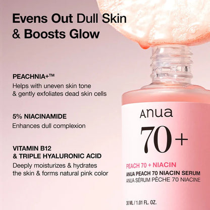 Anua Peach 70% Niacinamide Serum – Brightening & Pore-Refining Face Serum