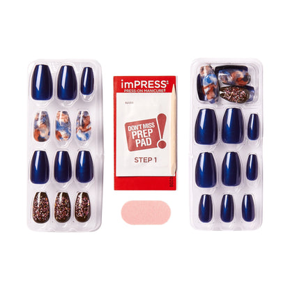imPRESS | Press-On Nails, Medium Length, ‘Indigo Autumn’, 30 Count