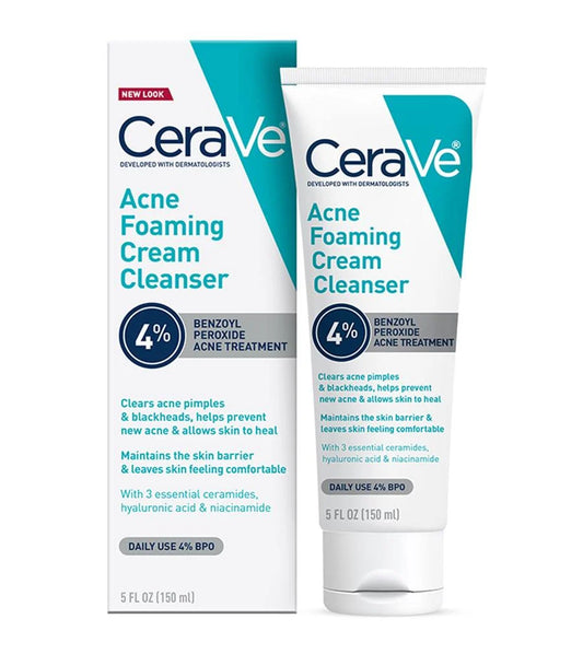 CeraVe Acne Foaming Cream Cleanser – 4% Benzoyl Peroxide