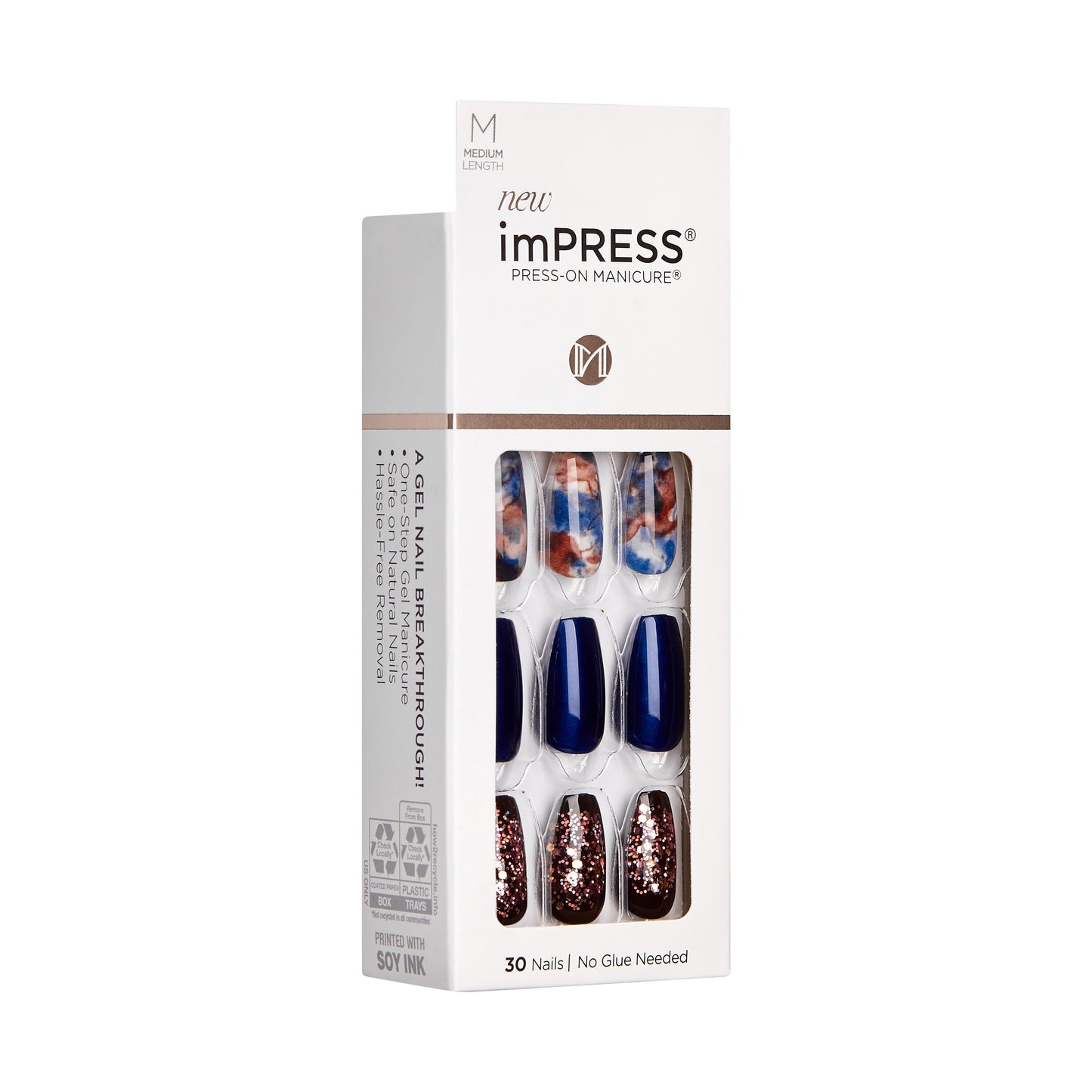 imPRESS | Press-On Nails, Medium Length, ‘Indigo Autumn’, 30 Count