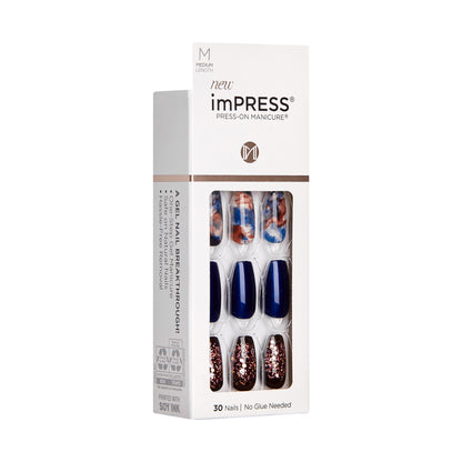 imPRESS | Press-On Nails, Medium Length, ‘Indigo Autumn’, 30 Count