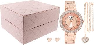 Beverly Hills |  Polo Club Ladies Watch with Necklace & Earring Set Rose Gold