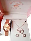 Beverly Hills |  Polo Club Ladies Watch with Necklace & Earring Set Rose Gold