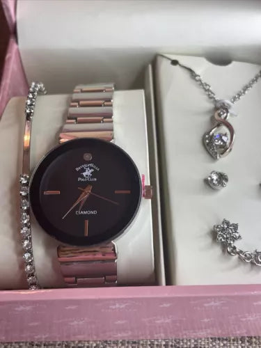 Beverly Hills | Polo Club Diamond Dial Watch,  Bracelet,  Necklace & Earring Set