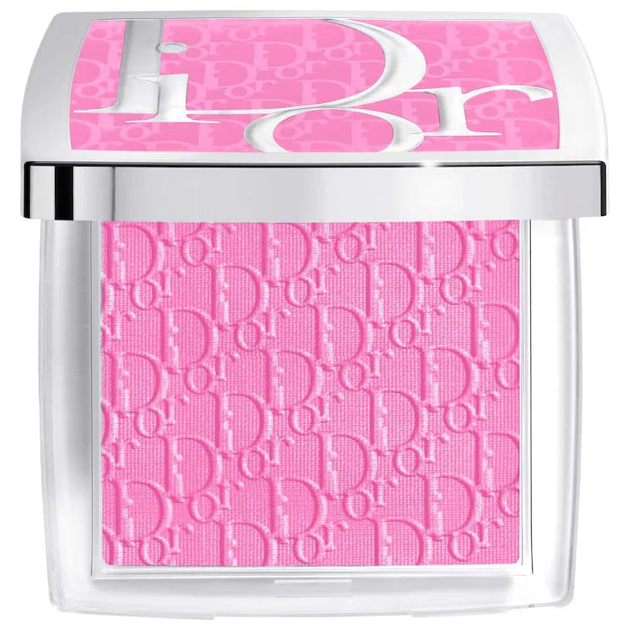 Pink blush compact with Dior logo on a white background